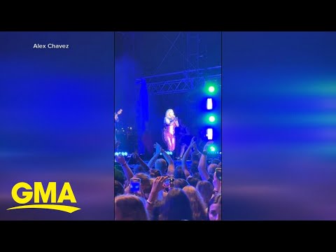 Bebe Rexha hit in the face by flying phone l GMA