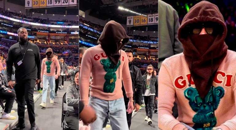 Bad Bunny attends Los Angeles Lakers game wearing torn clothes